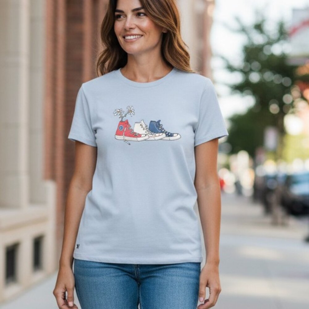 Life is Good Converse Patriotic Daisy Women's Crusher Crew Tee Shirt